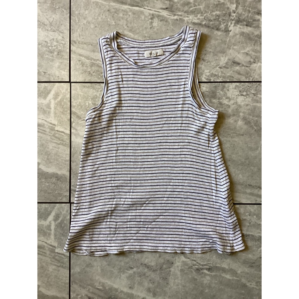 Madewell Striped Ribbed Tank Top Womens Small White Black Olive G4514 Sleeveless